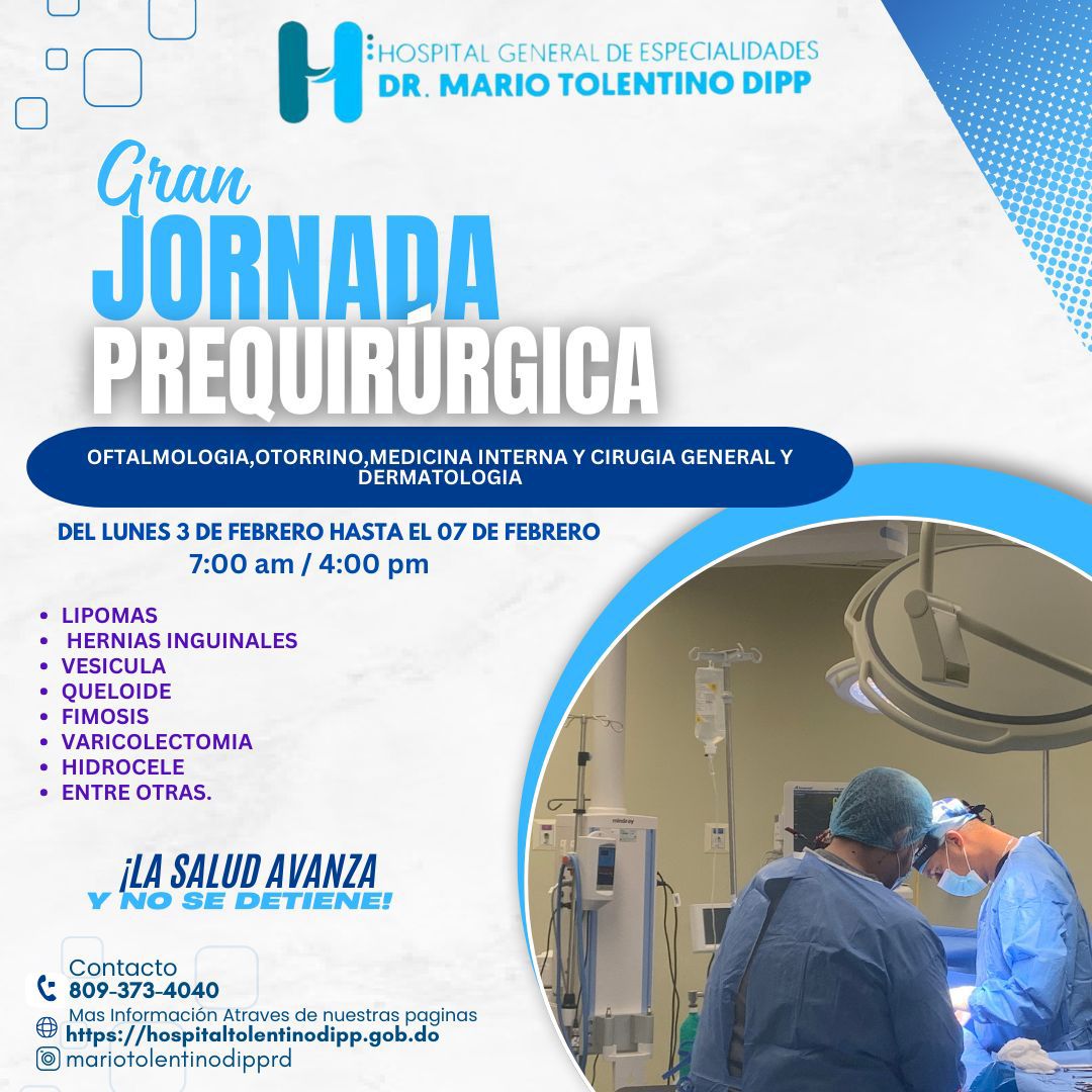Hospital Dr. Mario Tolentino Dipp anuncia gran jornada prequirúrgica