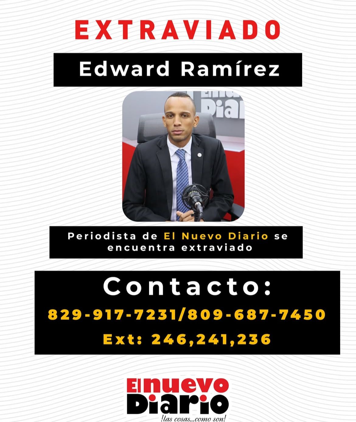 El periodista de El Nuevo Diario, Edward Ramírez, se encuentra desaparecido